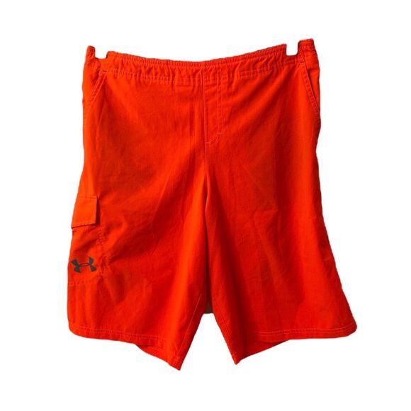 Boys XL Shorts Under Armour Orange Athletic Pockets Lightweight Cargo - Picture 1 of 10